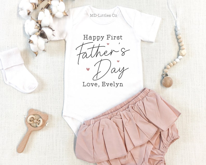 Personalized Happy First Father's Day with Name Onesie®, 1st Father's Day, Personalized Father's Day Onesie®, First Fathers Day Gift image 1