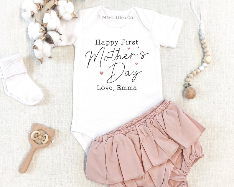 Happy First Mother's Day Onesie®, 1st Mother's Day, Personalized Mother's Day Onesie®, with Name, To Mom From Baby, First Mothers Day Gift image 1