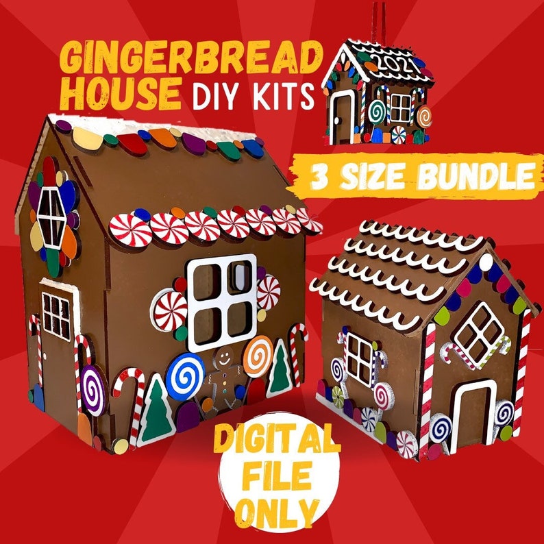 3 SIZE Bundle Gingerbread House DIY Kit Files Digital Etsy