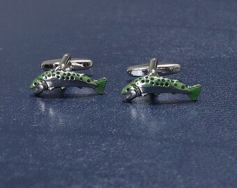 Yellow cufflinks for gift Stainless steel handmade cufflinks Real fish fin leather Hippie fish fin cufflinks