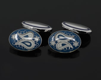 Oval Paisley Chain Cufflinks White Paisley Men Chain Oval Cufflinks Best Birthday Father's Day Gift Wedding Gift For Him