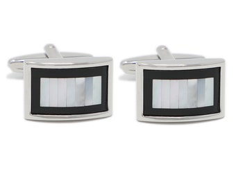 Mother Of Pearl And Onyx Rim Curved Rectangle Cuff Links Best Birthday Father's Day Gift Wedding Gift For Him