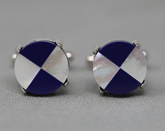 Mother Pearl Blue Stone Round Cuff Links Best Birthday Father's Day Gift Wedding Gift For Him