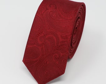 Silk Paisley Pattern Necktie 2" Skinny Men Silk Tie Groomsman Wedding Accessory Tie Gift