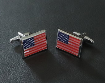 USA Flag Cuff links Multi Material Stone Rectangle American Flag Cuff Links U. S. Flag Cuff Links Best Gift for Him