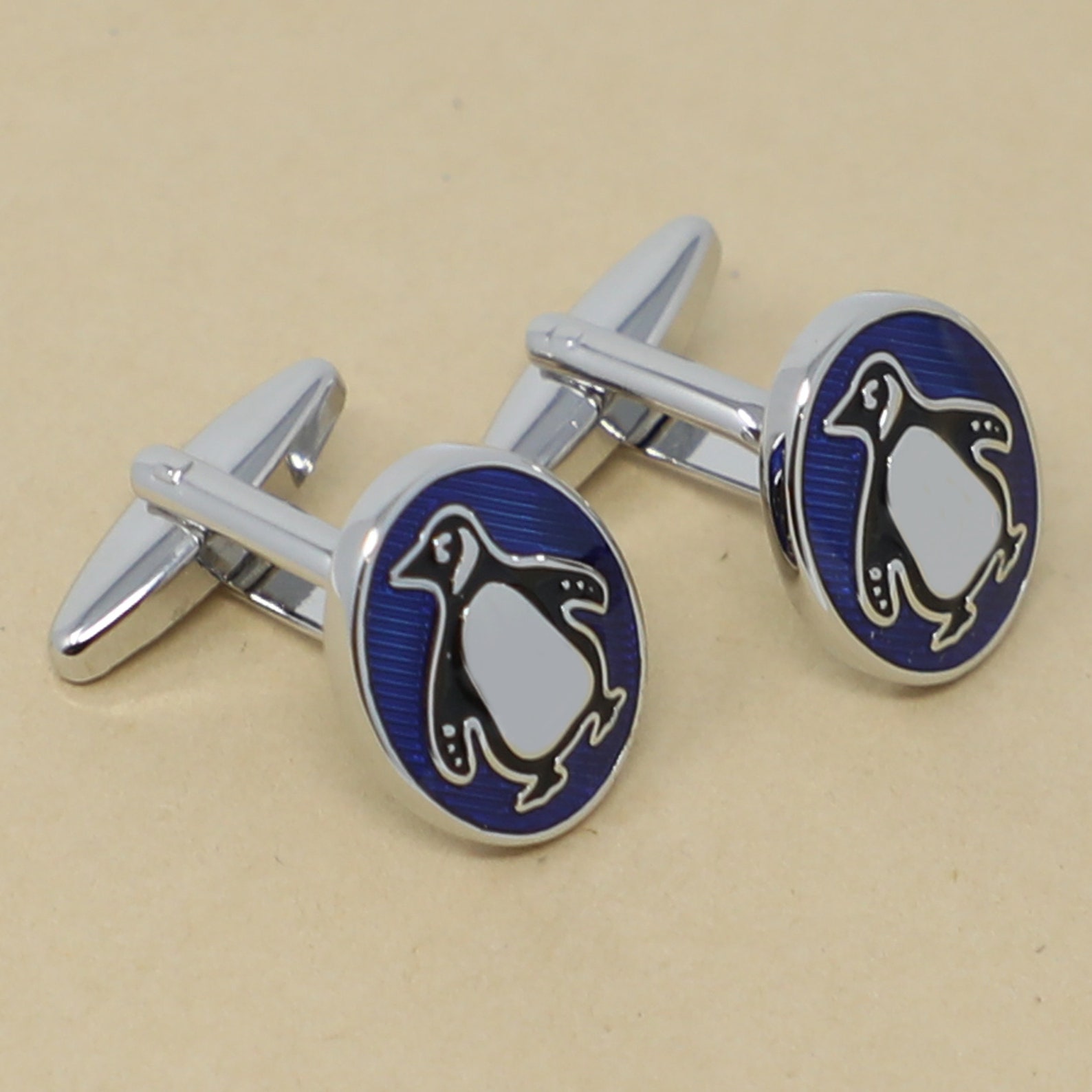 Penguin Cufflinks Blue Background Oval Penguin Cufflinks Best Etsy