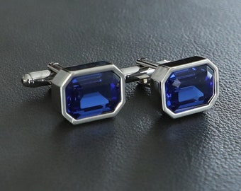 Royal Blue Crystal Cuff Links Men's Sapphire Classic Cufflinks Best Gift For Him