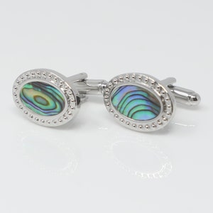 Abalone Center With Dots Rim Oval Men Cuff Links Best Birthday Father's Day Gift Wedding Gift For Him