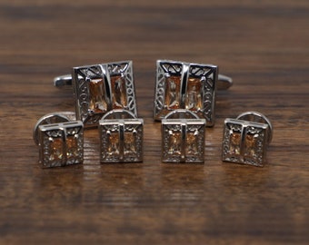 Rhinestone Cuff Links And Shirt Studs Set Formal Suit Set Birthday Father's Day Wedding Gift