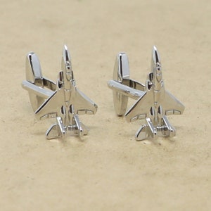 Plane Cuff Links Silver Tone F15 Jet Fighter  Aircraft Cufflinks Best Birthday Father's Day Gift Wedding Gift For Him