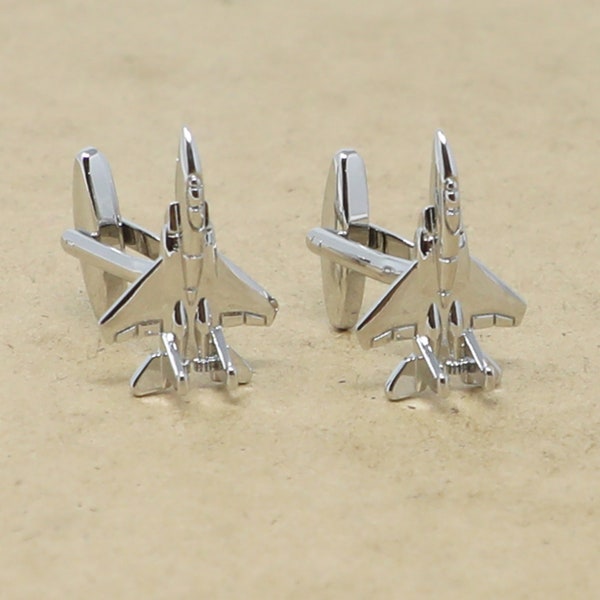 Plane Cuff Links Silver Tone F15 Jet Fighter  Aircraft Cufflinks Best Birthday Father's Day Gift Wedding Gift For Him