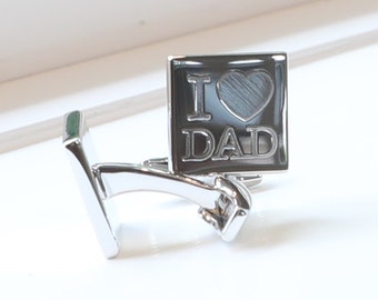 925 Sterling Silver Cufflinks I Love Dad Father's Day Birthday Gift Handmade Engraved Cuff links