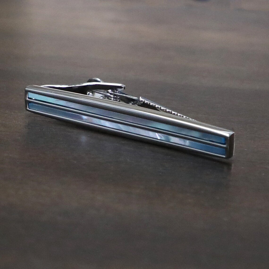 Blue Mother of Pearl Men Tie Clip Blue Stone Stripe Tie Bar | Etsy