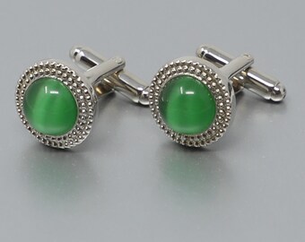 Dome Green Cats Eye Round Cuff Links Best Birthday Father's Day Gift Wedding Gift For Him