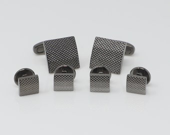 Gunmetal Tone Bevel Dots Facet Formal Wear Dress Shirt Cuff Links And Studs Set Wedding Suit Accessory