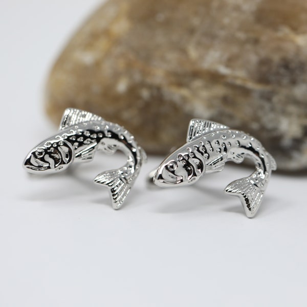 Fish Cufflinks Silver Tone Salmon Fish Cufflinks Best Birthday Father's Day Gift Wedding Gift For Him