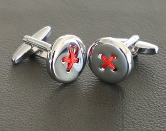 Cross Red Thread Round Button Design Cuff Links Best Birthday Father's Day Gift Wedding Gift For Him