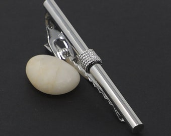 Silver Tone Cylinder With Rope Center Men Tie Clip Tie Bar Best Birthday Wedding Gift For Him