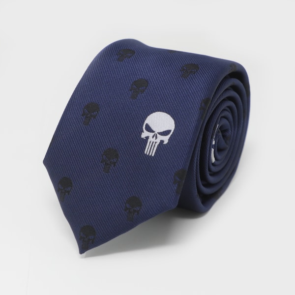 Black Skull Pattern Tie 2.75" Wide Navy Skull Necktie