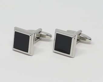 Esmalte negro Cuadrado Cuff Links Mejor Regalo de Cumpleaños día del padre Regalo de boda para él