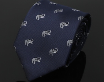 Elephant Pattern Tie 3" Wide Men Fancy Animal Gray Color Elephant Necktie