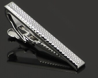 Shiny Silver Tone Micro Dots And Bevel Edge Tie Clip Men Birthday Wedding Gift Tie Bar