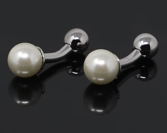 White Pearl Ball Cufflinks Father's Day Dad Birthday Cufflinks Wedding Groomsman Gift