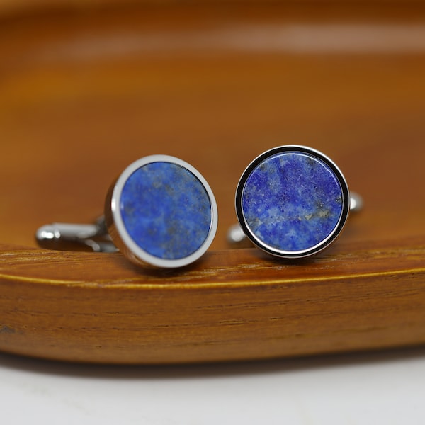 Round Lapis Lazuli Men Dress Shirt Cufflinks Best Birthday Father's Day Gift Wedding Gift For Him