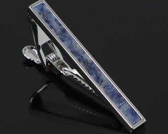 Blue Sodalite Stone Men Tie Clip Stone Tie Bar Best Birthday Wedding Gift For Him