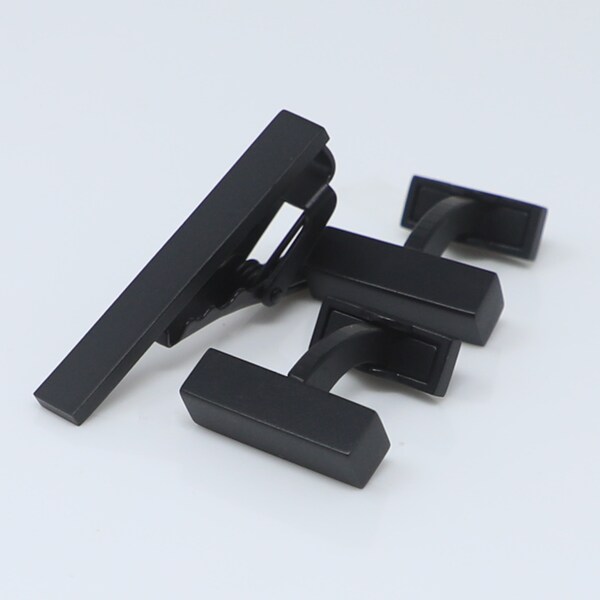Black Cufflinks and Tie Bar Set Etsy