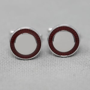 Burgundy Rim Round Cuff Links Best Birthday Father's Day Gift Wedding Gift For Him