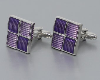 Translucent Purple Tonal Epoxy Checks Square Cuff Links Best Birthday Father's Day Gift Wedding Gift For Him