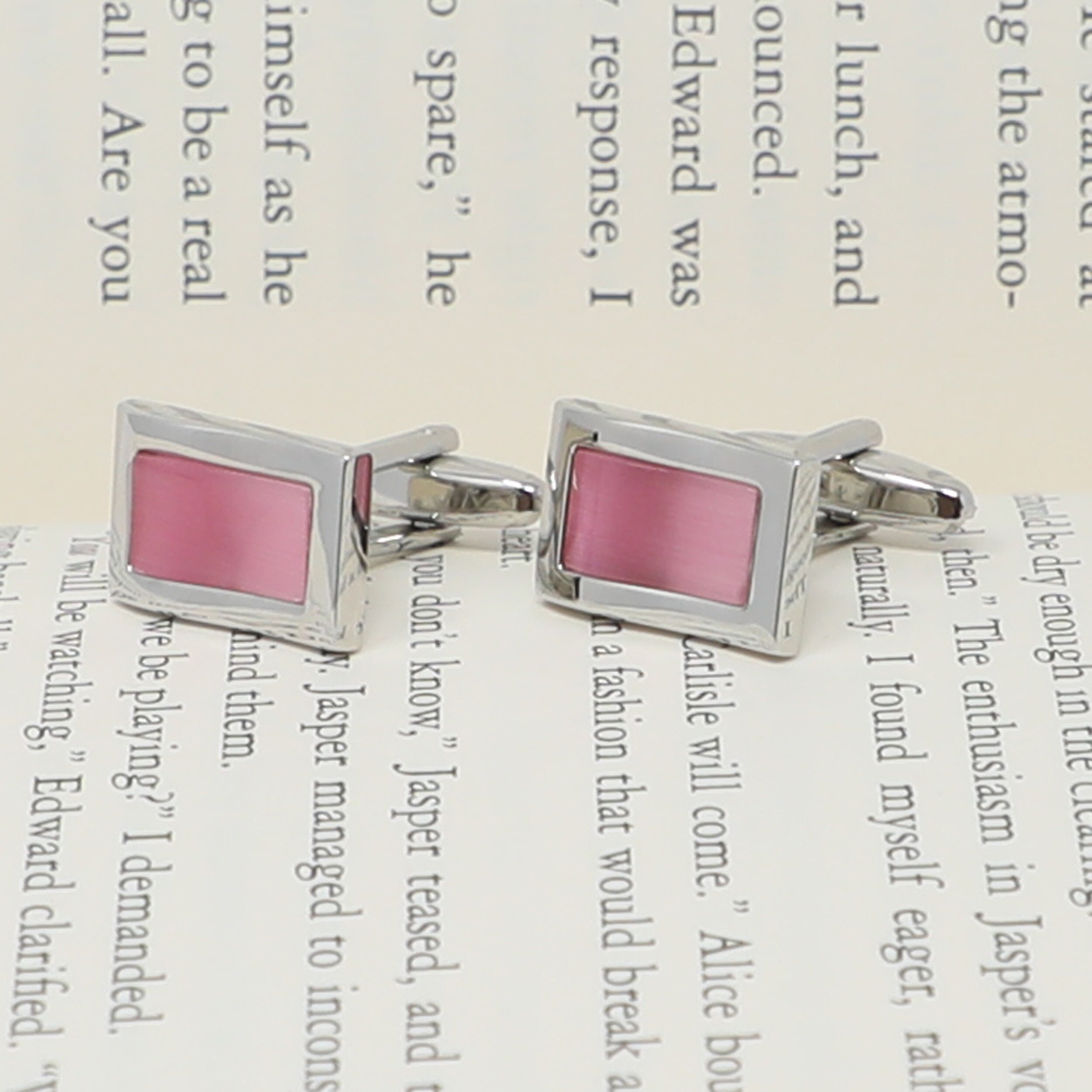Pink Cats Eye Stone Cuff Links Wave Face Rectangle Stone Etsy