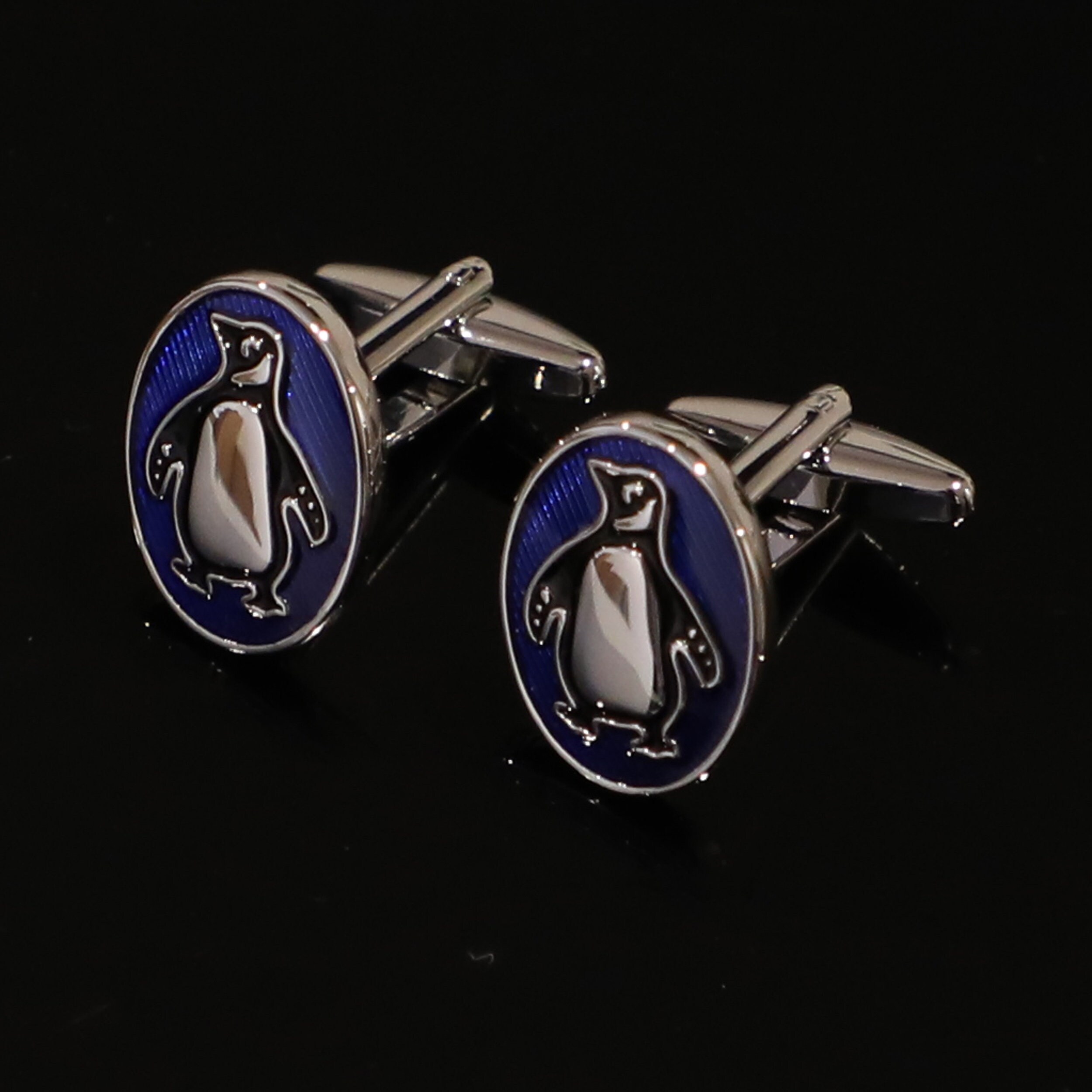 Penguin Cufflinks Blue Background Oval Penguin Cufflinks Best Etsy