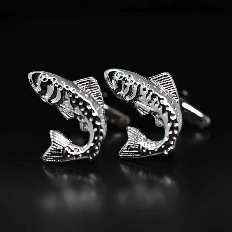 Fish Cufflinks Silver Tone Salmon Fish Cufflinks Best Birthday Father's Day Gift Wedding Gift For Him image 7