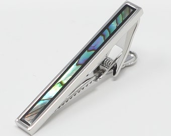 Onyx And Abalone Center Men Tie Clip Stone Tie Bar Best Birthday Wedding Gift For Him