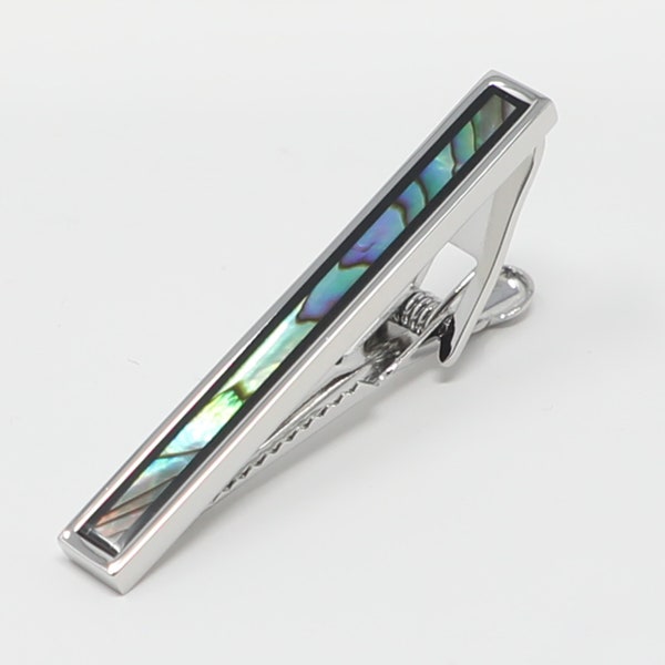 Onyx And Abalone Center Men Tie Clip Stone Tie Bar Best Birthday Wedding Gift For Him