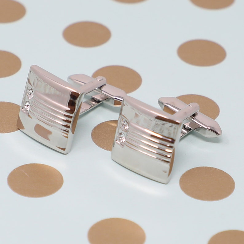 Silver Tone Square Clear Crystals Cufflinks Best Birthday Father/'s Day Gift Wedding Gift For Him