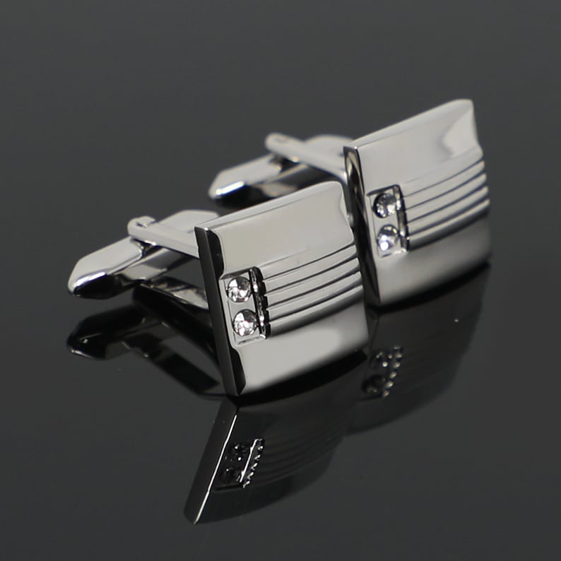 Silver Tone Square Clear Crystals Cufflinks Best Birthday Father/'s Day Gift Wedding Gift For Him
