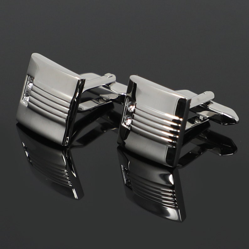 Silver Tone Square Clear Crystals Cufflinks Best Birthday Father/'s Day Gift Wedding Gift For Him
