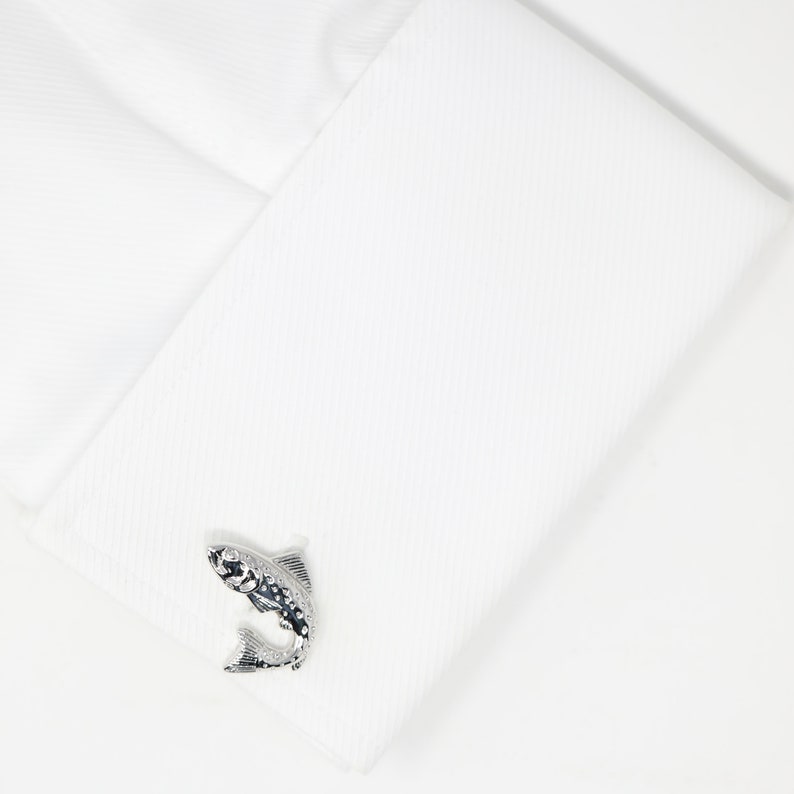 Fish Cufflinks Silver Tone Salmon Fish Cufflinks Best Birthday Father's Day Gift Wedding Gift For Him image 2