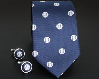 Sports Baseball Necktie And Cufflinks Set Gift Men Novelty Ball Pattern Tie Groomsman Wedding Tie And Cufflinks Set