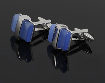 Rectangle Blue Stone Cufflinks Best Birthday Father's Day Gift Wedding Gift For Him