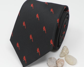 Northern Cardinal Necktie 3" Wide Men Fancy Red Bird Tie