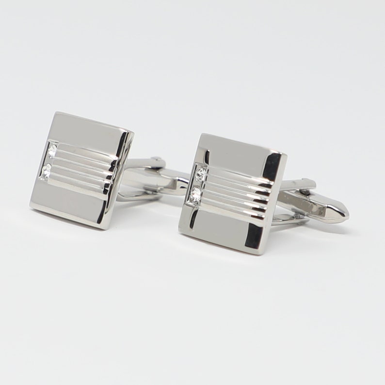 Silver Tone Square Clear Crystals Cufflinks Best Birthday Father/'s Day Gift Wedding Gift For Him