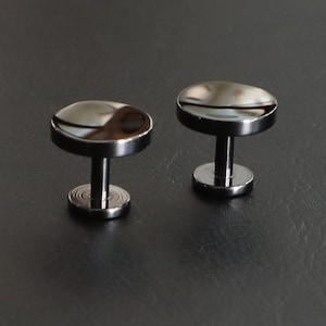 Gunmetal Twin Round Bar Cufflinks Black Concave Round Cufflinks Best Birthday Father's Day Gift Wedding Gift For Him