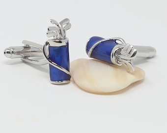 Royal Blue Sports Golf Clubs Bag Cuff links Best Gift for Golf Lovers Father's Day Birthday