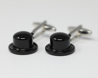 Hat Cuff Links Black Top Hat Cufflinks Best Birthday Gift for Him Wedding Gift