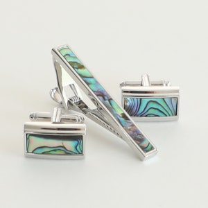 Abalone Cufflinks And Tie Clip Set Wedding Dress Shirt Accessory Father Husband Son Birthday Cufflinks And Tie Bar Gift