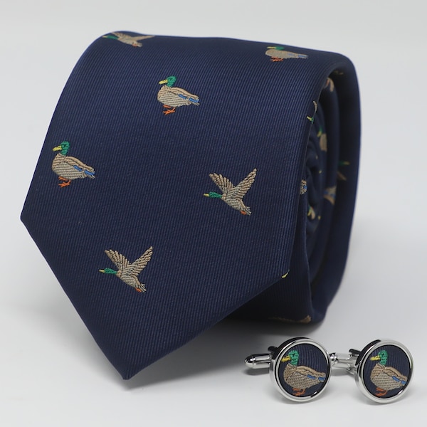 Mallard Pattern Necktie And Cufflinks Set Gift Men Novelty Animal Duck Tie Groomsman Wedding Tie And Cufflinks Set